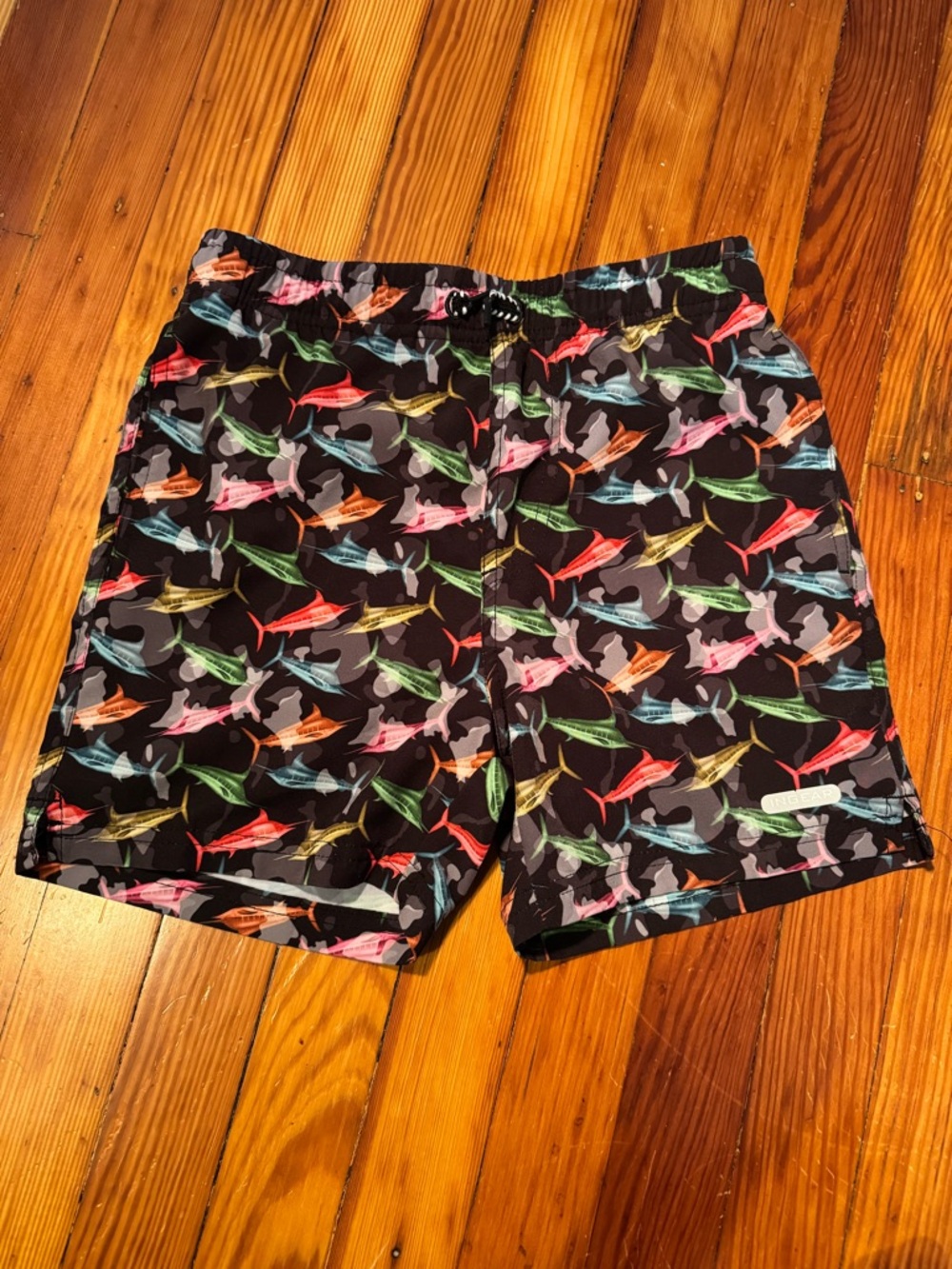 Ingear Black Swim Trunks with Multicolor Shark Print